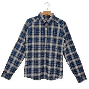Rei Coop Shirt Boys XL (18) Blue Plaid Button Up Outdoor Roll Tab Sleeve Travel